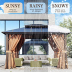 10'x12' Hardtop, Double Roof Gazebo, Aluminum Frame Permanent Pavilion with Netting and Curtains, Outdoor Polycarbonate Gazebo, for Patios, Gardens, Lawns