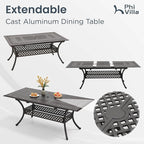 PHI VILLA 7 Pieces Expandable Cast Aluminum Outdoor Dining Set for 6, Extendable Metal Table with Umbrella Hole & Cushioned Wicker Chairs, Dining Furniture Set for Patio, Deck, Yard and Porch