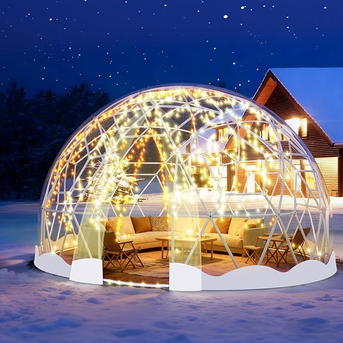 9.6FT Garden Dome Tent, 9.5 x 5.7 ft Outdoor Clear Bubble Tent for 2-4 Person, All-Weather Geodesic Dome Greenhouse with Window & Door, PVC Transparent Tent for Patio, Camping (9.6FT - White)