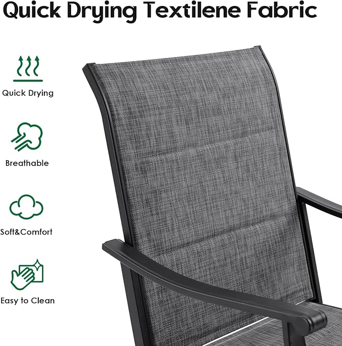 Swivel Patio Chairs Set of 8, Outdoor Patio Dining Chairs with Padded Textilene, Swivel & Rocker Metal Outdoor Dining Chairs All-Weather for Backyard, Grey Fabric with Black Frame