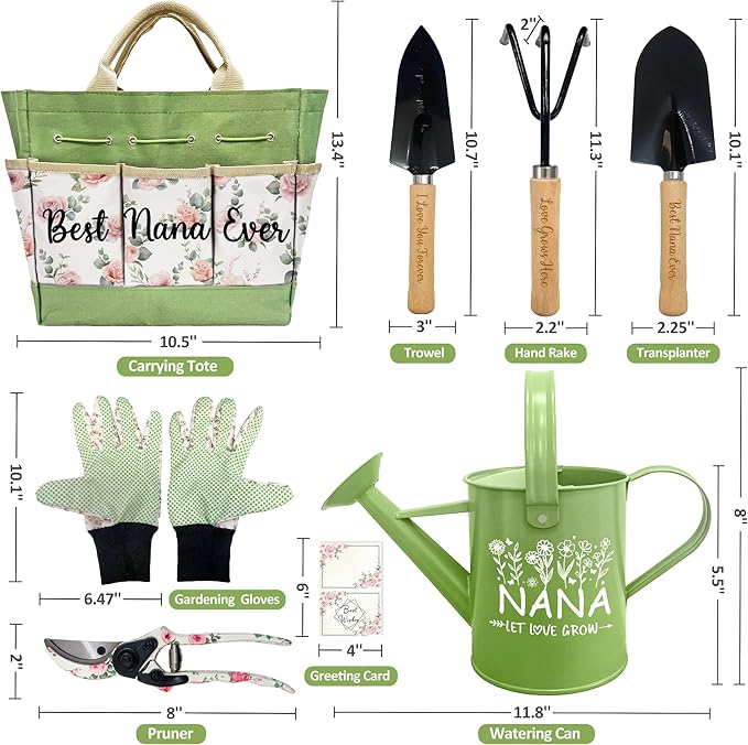 Nana Gifts, Garden Kit Nana Birthday Gifts from Grandkids Floral Gardening Tools and Durable Garden Tools Organizer Tote, Ideal Gardening Set for Women on Christmas Plant Lover Present