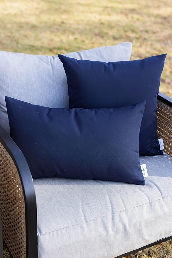 RSH DECOR: Sunbrella Pillow Covers Set of 4 | Covers Only - 26" x 16" | Outdoor Lumbar Pillow Covers Crafted with Sunbrella Performance Fabric | Canvas Navy
