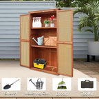 60 Inches Outdoor Storage Shed, Wood Shed with Rattan Indoor Storage Cabinet with Floor, Adjustable Shelves for Patio, Garden,Lawn and Living Room, Brown