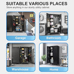 Metal Garage Storage Cabinet, 75” Cleaning Tool Cabinet with Hooks and Hanging Rods, Heavy Duty Garden Tool Organizer, Broom Cabinets for Home, Garage, Laundry Room, Gym, Workshop