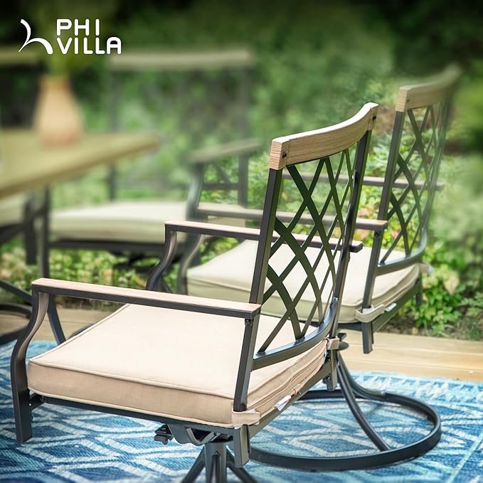PHI VIALLA Patio Chairs Outdoor Swivel Dining Chairs Outdoor Furniture Chairs Set of 4 with Cushion Suports 300lbs for Lawn Garden Backyard Weather Resistant-Black Frame