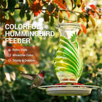 Hummingbird Feeder for Outdoors, 24oz Glass Nectar Feeder with Perch & 5 Flower Feeding Ports, Leakproof Hanging Bird Feeder for Garden Yard Decor, Outside Gifts for Women & Mom, Spring Green