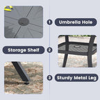 VICLLAX Outdoor Patio Round Dining Table, 40.6"x 40.6" Aluminum Tabletop with Storage Shelf for Deck Lawn Garden Backyard, Dark Grey
