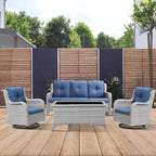 Patio Furniture 4 Piece, All-Weather PE Wicker Outdoor Furniture Set with Coffee Table,Outdoor Patio Furniture with Swivel Rocker Chairs and Outdoor Sofa