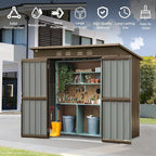 6x4ft Outdoor Storage Shed, Metal Tool Shed with Lockable Double Door and Sloping Roof, Galvanized Steel Garden Bike Storage for Backyard Lawn