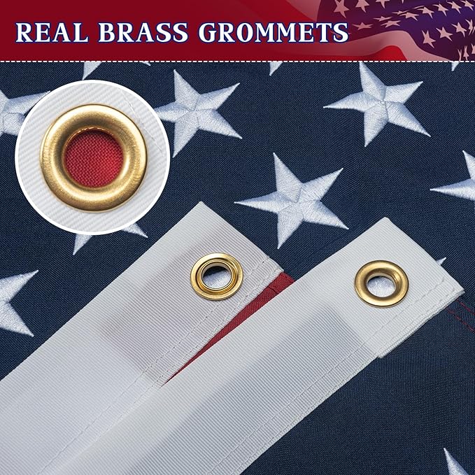 American Flag 8x12 Ft Indestructible Outdoor, Long Lasting, Heavy Duty, TearProof Polyester, Fade Resistant, High Wind US Outside Flags with Embroidered Stars, Sewn Stripes, Brass Grommets