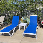 Domi Patio Chaise Lounge Chair Set of 3,Outdoor Aluminum Polypropylene Sunbathing Chair with Adjustable Backrest,Arm,Side Table,for Beach,Yard,Balcony,Poolside(2 Blue Chairs + 1 Side Table)