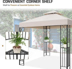 COOS BAY 8x8 Outdoor Patio Gazebo with Corner Shelves, Two-Tier Soft Top Canopy for Backyard, Lawn, Deck and Garden, Beige