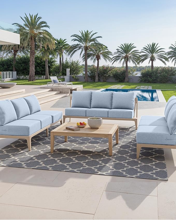 Luxury 24x24x6 Inch Outdoor Seat Cushions - Set of 2 Water Resistant Patio Chair Comfortable Cushion for Porch Rattan Dining Rocker Glider Chairs Loveseat Couch Sectional Sofa - Baby Blue