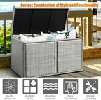 HAPPYGRILL Deck Box Outdoor Patio Pool Storage Box Outside Rattan Wicker Storage Bin Cabinet with Steel Frame Shelf for Garden Balcony Porch Yard Furniture Tools