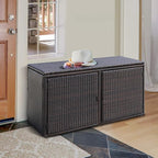 HAPPYGRILL Deck Box Outdoor Wicker Storage Box Cabinet 88 Gallon Storage Container Bin Box for Furniture Tools in Garden Balcony Porch Yard