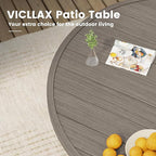 VICLLAX Outdoor Patio Round Dining Table, 47"x 47" Metal Slatted Round Tabletop with Adjustable Umbrella Hole for Deck Lawn Garden Backyard, Antique Grey