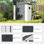 6x4FT HDPE Resin Outdoor Storage Shed with Sloped Roof, Injection Molded Plastic Lean to Garden Tool Shed, All Weather Resistant, Lockable Double Doors & Ventilation for Backyard Patio