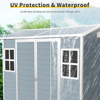8x4 FT Outdoor Storage Shed,Garden Shed with Floor & 2 Windows,All Weather Waterproof Tool House W/Air Vent,Sloped Roof & Lockable Double Door,for Patio,Yard,Lawn,Grey