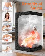 Sauna Box, Portable Steam Sauna, Portable Sauna for Home with 3L 1200W Steamer, 9 Levels, Folding Chair, Extra Large Size (2.6' x 2.6' x 5.9'), Full Body Sauna Tent for Relaxation, Detoxification