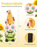 iStatue Solar Garden Gnome Figurine Light with Bees Sunflower, 9.5'' Resin Outdoor Statue for Yard Patio Decor Lawn Ornaments Porch Garden Gifts for Women/Girl (Ms Bee Gnome)