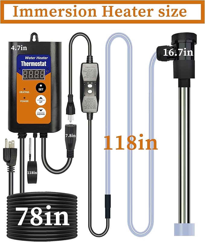 2000W Submersible Water Heater, Portable Electric Pool and Hot Tub immersion Water Heater with Thermostat and GFCI plug for Bathtubs, Baptistry, inflatable Pool, above ground Pool and spa