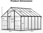 10x12 FT Greenhouse for Outdoors, Polycarbonate Greenhouse with Roof Vent, Enhanced Aluminum Large Walk-in Green House for Garden Backyard