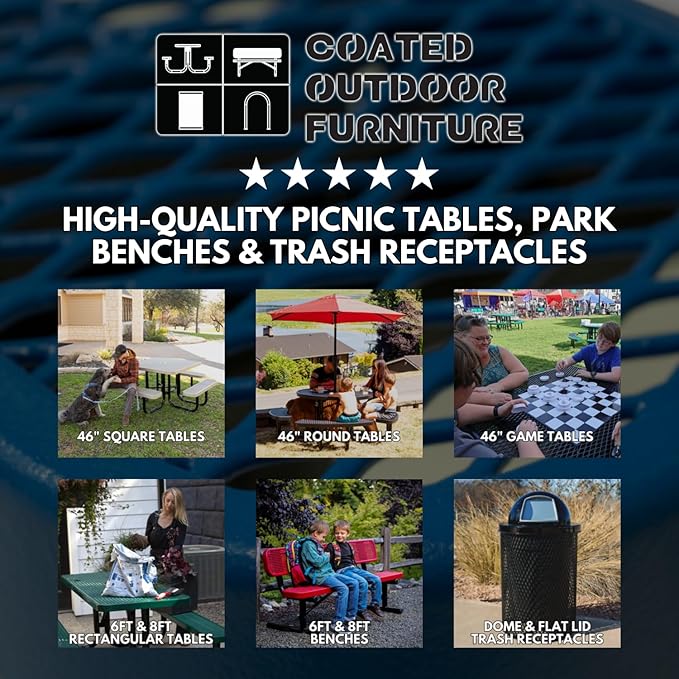 COATEDOUTDOORFURNITURE Heavy-Duty Portable ADA-Compliant Outdoor Picnic Table with Umbrella Hole, Punched Steel Patio Dining Furniture Made in America (46" Square Top, Textured Grey)
