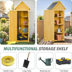 Wooden Outdoor Storage Cabinet,Tall Vertical Garden Tool Shed with Waterproof Metal Roof & Adjustable Feet – Perfect for Yard, Patio, Lawn & Deck (Yellow, 22" x 26" x 67")