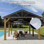Domi Cedar Wood Gazebo 12’x20’ Hardtop Gazebo with Galvanized Steel Gable Roof, Outdoor Gazebos for Patio, Permanent Pergola for Deck, Backyard