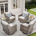 Patio Furniture Set, 6 Pieces Outdoor Wicker Rattan Sofa Couch with Swivel Rocking Chair,Side Table and Comfy Cushions, All Weather Patio Conversation Sets, Suit for Porch Deck