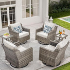 Patio Furniture Set, 6 Pieces Outdoor Wicker Rattan Sofa Couch with Swivel Rocking Chair,Side Table and Comfy Cushions, All Weather Patio Conversation Sets, Suit for Porch Deck