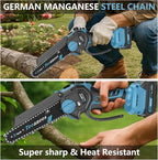 Mini Chainsaw Cordless, 8 Inch & 6 Inch Portable Electric Chain Saw with 2 Battery 8 Chains, Auto Oiler, Battery Powered Small Handheld Saw for Wood Cutting, Tree Trimming, Garden(Blue)