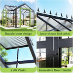AMERLIFE 12x10x8 FT Hybrid Polycarbonate Greenhouse, Quick-Connect Aluminum Frame, Dual Roof Vents & Double Doors, Walk-in Backyard Greenhouse with Gutters, Black