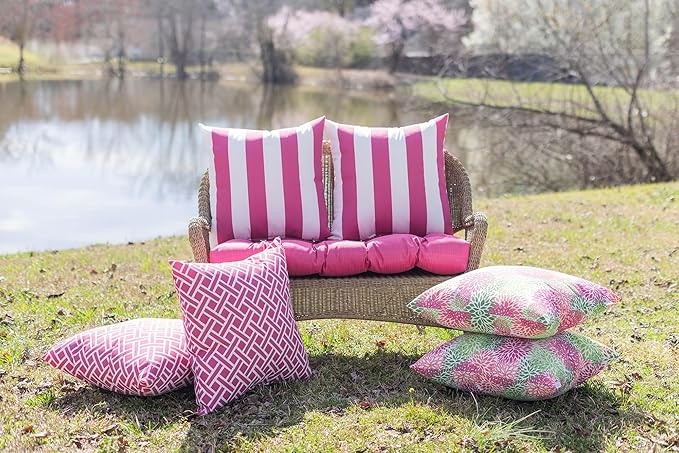 RSH DECOR: Square Throw Pillows Set of 2 | 20” x 20” | All-Weather Spun Fabric | Water and Fade-Resistant | Outdoor Accent Pillows for Patio Furniture | Midnight Melody Pink