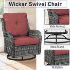 6 Pieces Patio Furniture Set with Fire Pit Table, Wicker Rattan Outdoor Furniture Set with Loveseat and Swivel Chairs for Yard, Deck, Garden, Grey Wicker/Red Cushion
