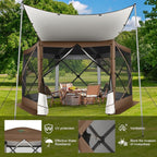 COBIZI 12x12 Pop up Gazebo Screen House Tent for Camping, Outdoor Canopy with Removable Roof&Mosquito Netting, Portable Hub with Carrying Bag and Ground Stakes, Brown