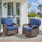 Patio Wicker Chairs Swivel Rocker - Rocking Outdoor Chair Set of 2, 360 Degree atio Swivel Glider Chair with All-Weather Removable Cushions for Garden, Porch, Backyard, Blue/Brown Wicker