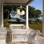 SUNNYPARK Battery Operated Outdoor Candle Chandelier - Gold and Black Metal Globe Hanging Pendant Light with 3 Flameless Candles, 12.6" Waterproof Lights for Gazebo, Pergola, Garden, Porch & Backyard