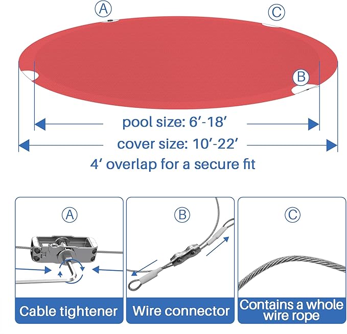 ECOOPTS 18 ft Round Pool Cover for Above Ground Pools, Swimming Pool Cover Protector Winter Safety Cover (Red)