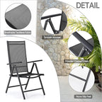 PHI VILLA 3 pcs Patio Bistro Set, Outdoor Bistro Furniture Set with 2 Reclining Folding Sling Chair & 1 Small Metal Square Side Table