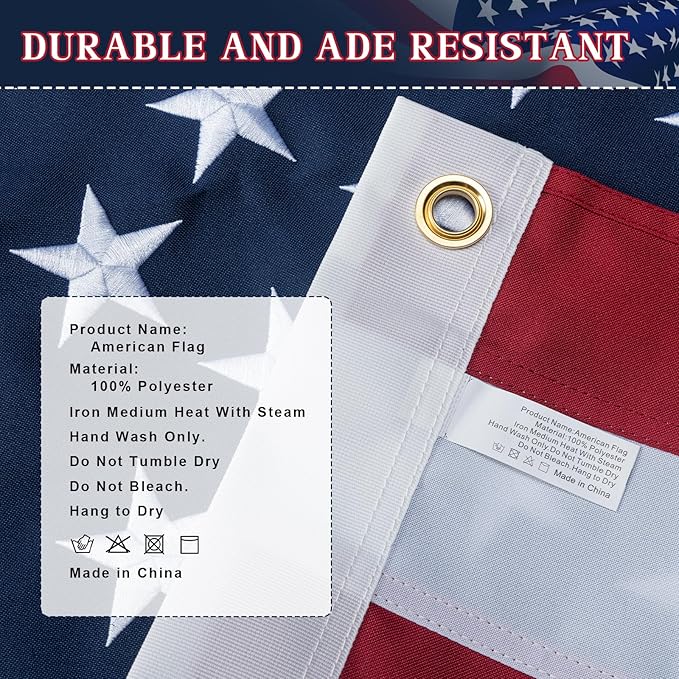 American Flag 10x15 Ft Indestructible Outdoor, Longest Lasting, Heavy Duty, TearProof Polyester, Fade Resistant, High Wind US Outside Flags with Embroidered Stars, Sewn Stripes, Brass Grommets