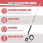 PWACCS 24 FT Telescoping Pressure Washer Wand, Telescopic Spray Wand with Power Washer Extension Wands, Gutter Cleaner Attachment Kit with 7 Nozzle Tips, 2 Adapters, Pivoting Coupler and Support Belt