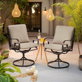 MELLCOM Patio Swivel Chair Set of 2, Heavy Duty Outdoor Dining Chairs with Thickened Cushions, Metal Patio Chairs Gentle Rocker for Outside, Khaki