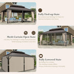 12'x18' Hardtop Aluminum Gazebo, Permanent Outdoor Canopy with Galvanized Steel Double Roof Heavy Duty Pavilion with Curtains and Netting for Garden Patio Lawn Deck