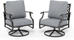 HERA'S HOUSE Outdoor Chairs Set of 2, 2 x Patio Chair with Grey Cushions, All Weather Outdoor Furniture for Lawn Garden Backyard Deck(Swivel Chairs)