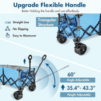 VILLEY Extended Collapsible Foldable Wagon with 330LBS Weight Capacity, 220L Heavy Duty Folding Utility Garden Cart with Big All-Terrain Beach Wheels with Brake & Drink Holders, Blue