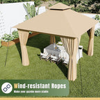 AOXUN Outdoor Gazebo for Patio 10x10, Metal Frame Canopy with Double Roofs, Heavy Duty Party Tent and Shelter with Mosquito Netting and Privacy Screen for Backyard, Lawn, Garden, Deck (Beige)