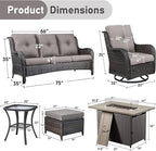 Wicker Outdoor Conversation Se with 50,000 BTU Gas Propane Fire Pit Tablet-7 Pieces Outdoor Wicker High Back Couch Patio Furniture for Deck Poolside Backyard