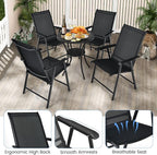 S AFSTAR Folding Patio Chairs Set of 6, Metal Textilene Patio Dining Chairs with Armrests, 6 Pack Portable Sling Chairs Outdoor Lawn Chair for Garden Backyard Porch Deck, 330LBS Load (Black)