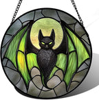 Stained Glass Window Hanging - Halloween Black Bat Green Wings Monster Suncatcher for Doors Garden Home Spooky Sun Catchers Gothic Decor Horror Gift for Women Men Friend Boy Girl 7.8 in
